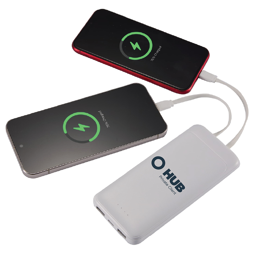 10000 mAh Power Bank with Integrated Cable